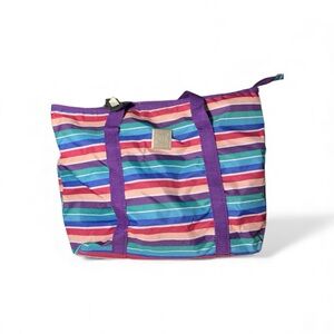 Striped Multicolor Tote Bag with Purple Accents